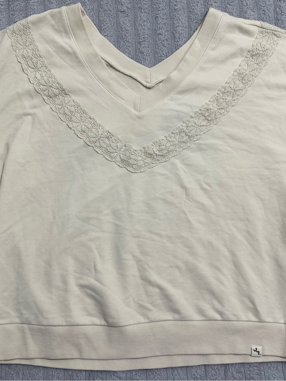 JoyLab Cream V-Neck Lace-Trim Pullover Sweater - Picture 2 of 6
